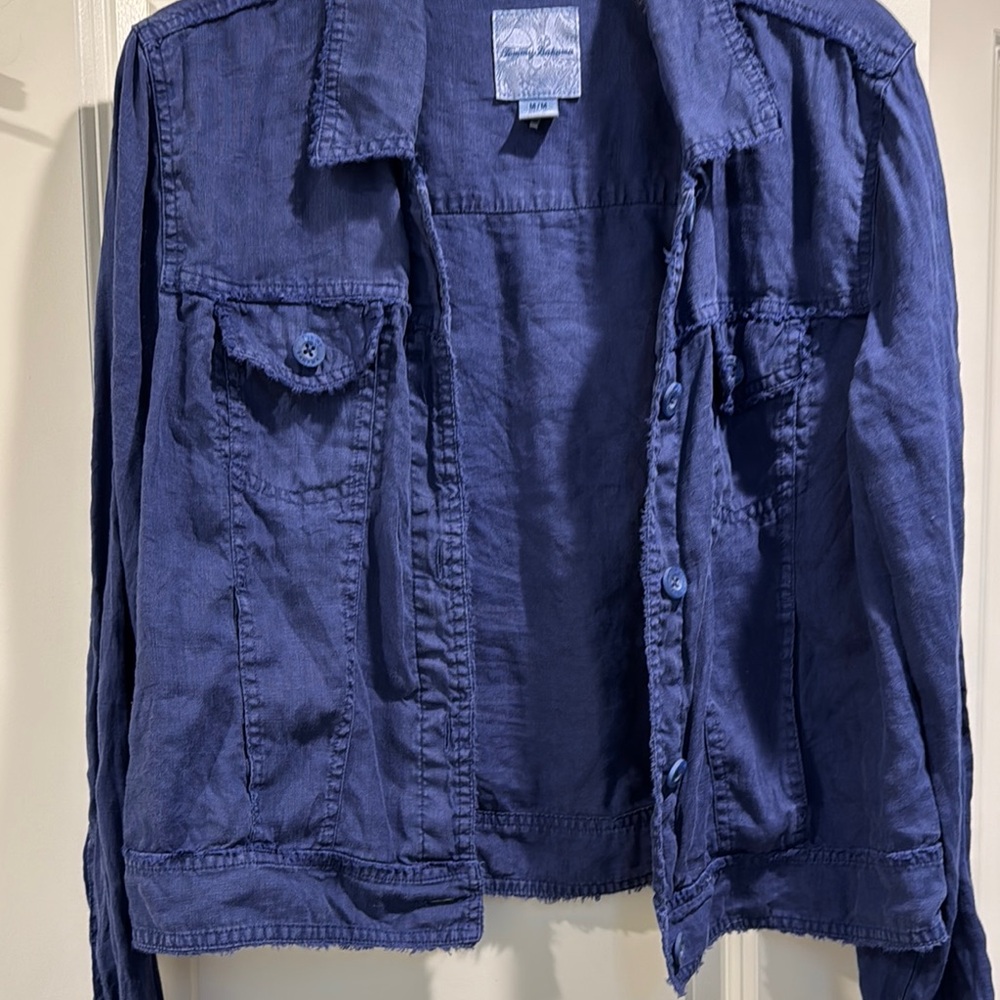 Tommy Bahama Blue Jean Jacket Cropped Distressed